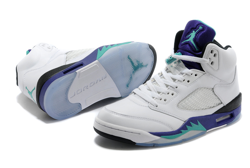Air Jordan 5 Mens Shoes White/Viole/Blue Online